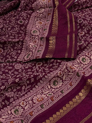 Plum Purple Printed Floral Chiffon Saree