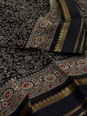 Black Printed Floral Chiffon Saree