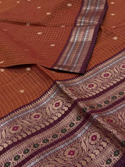 Rose Gold Checked Banaras Cotton Silk Saree