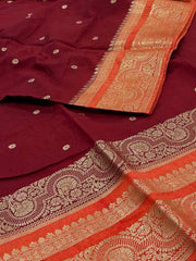 Cherry Red With Orange Banaras Cotton Saree