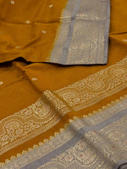 Mustard Yellow With Grey Banaras Cotton Saree