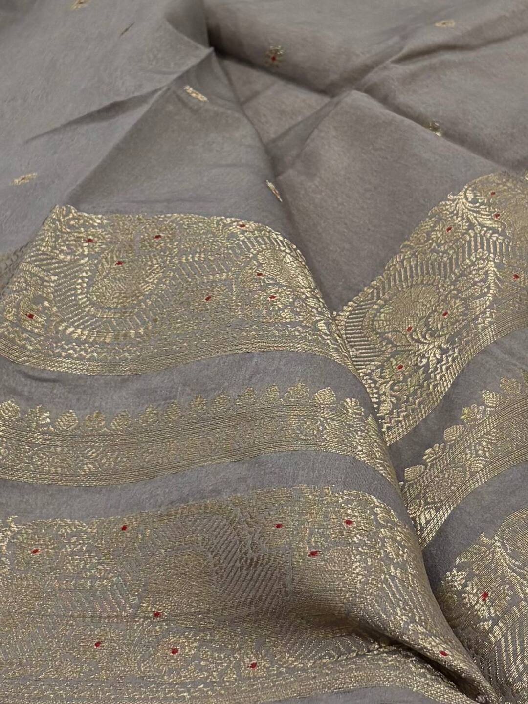 Mustard Yellow With Grey Banaras Cotton Saree