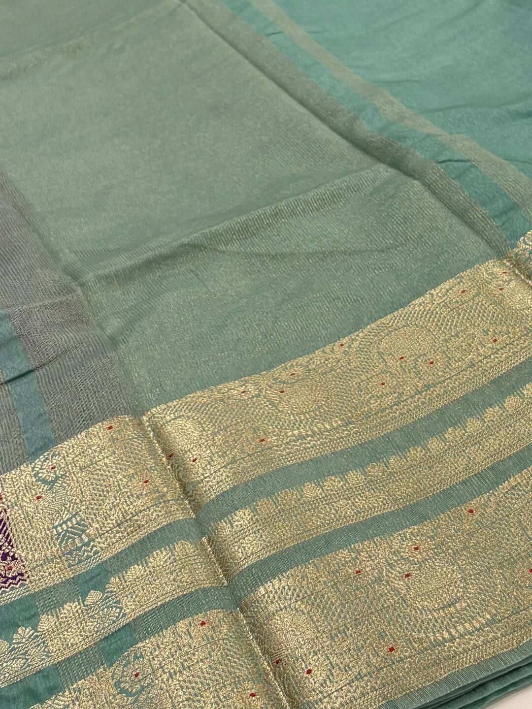 Violet Purple With Sky Blue Banaras Cotton Saree