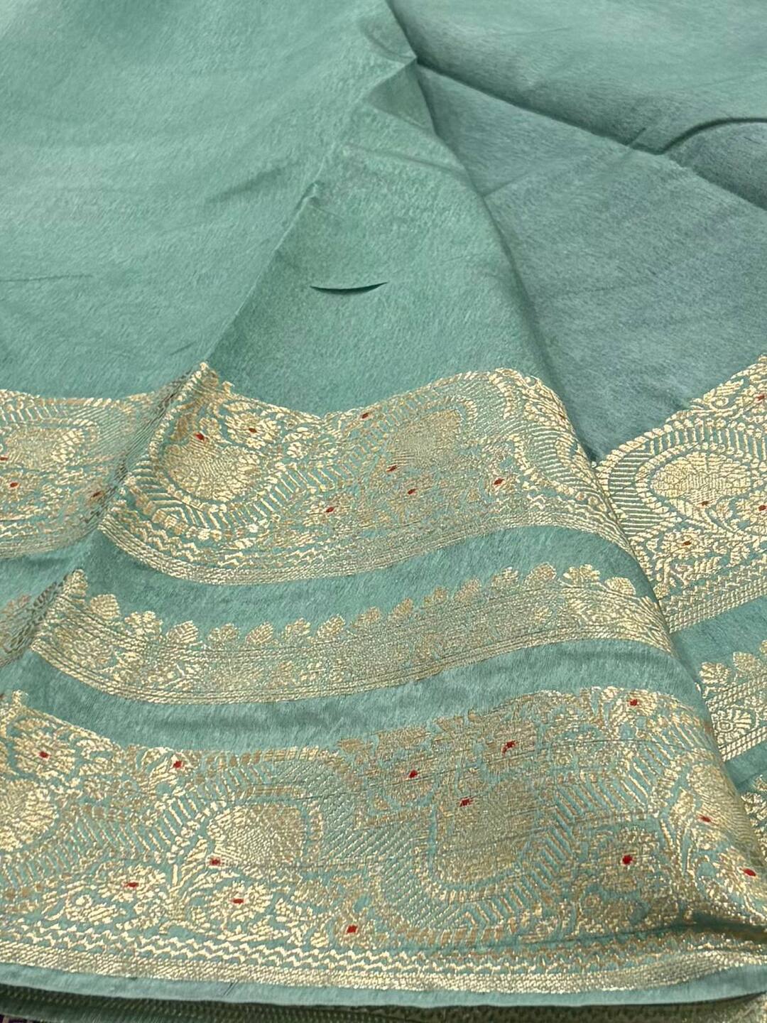 Violet Purple With Sky Blue Banaras Cotton Saree