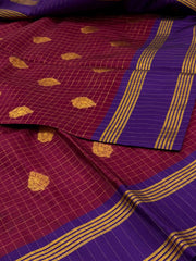 Magenta Purple Checked Cotton Silk Saree
