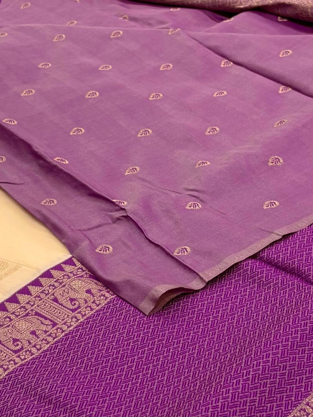 Off White With Violet Purple Cotton Silk Saree