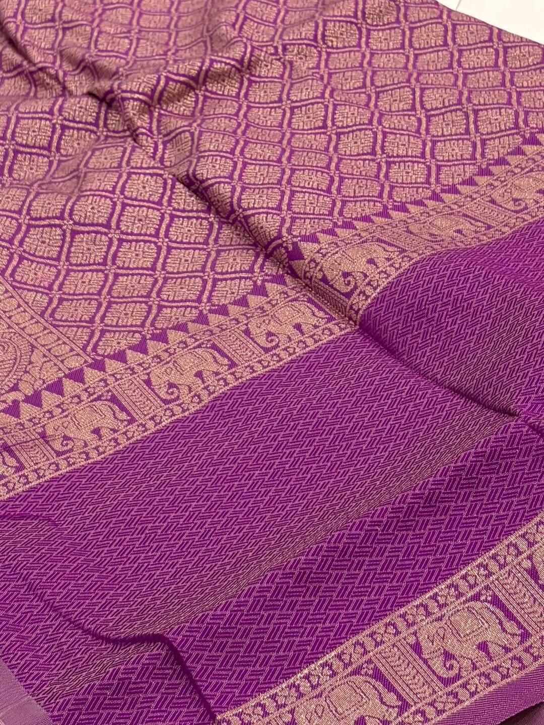 Off White With Violet Purple Cotton Silk Saree