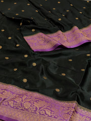 Emerald Green Banaras Satin Silk Saree