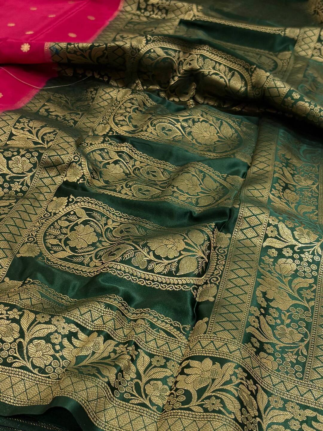 Hot Pink Banaras Satin Silk Saree