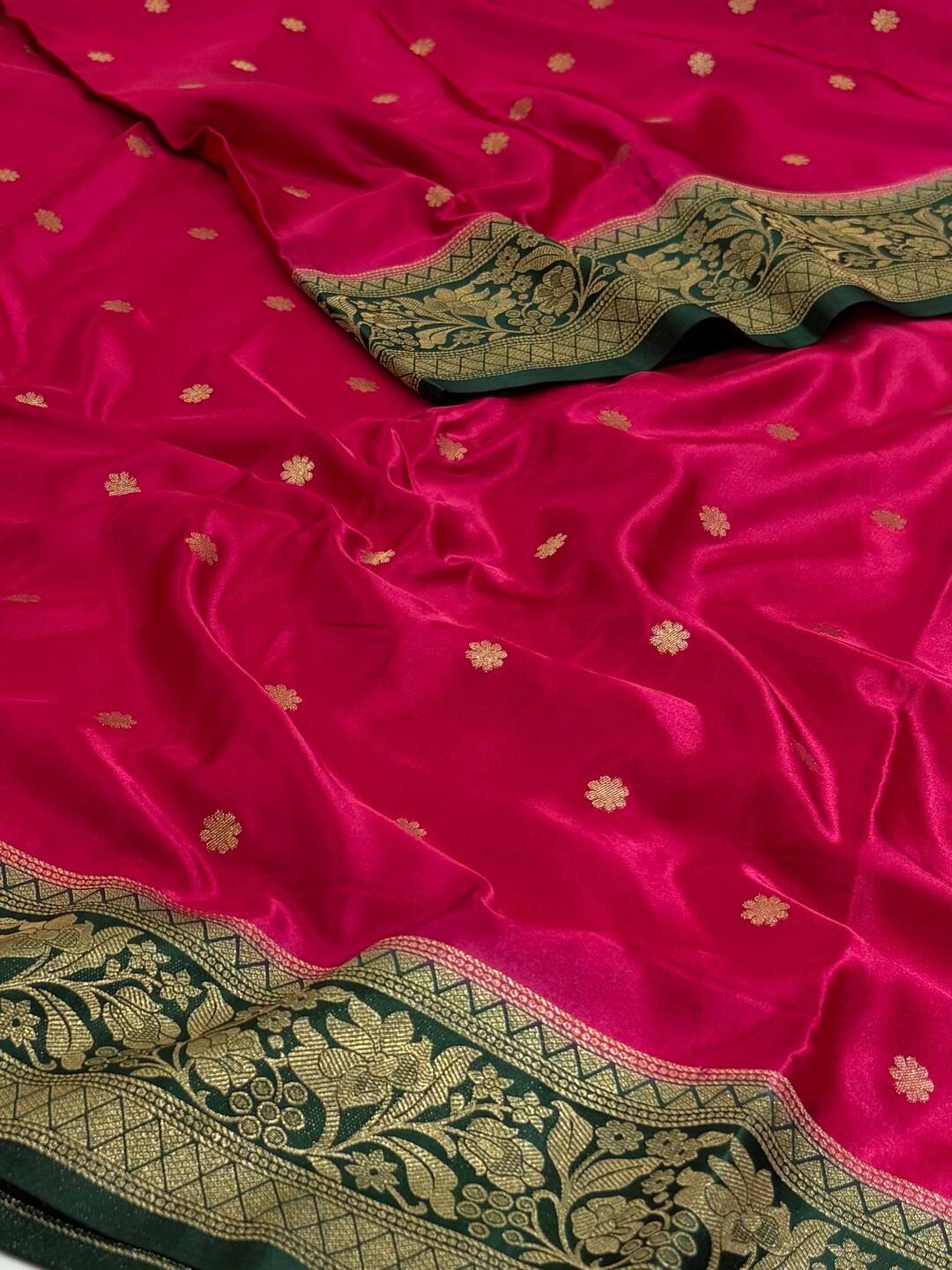 Hot Pink Banaras Satin Silk Saree