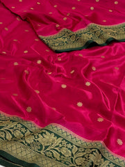 Hot Pink Banaras Satin Silk Saree