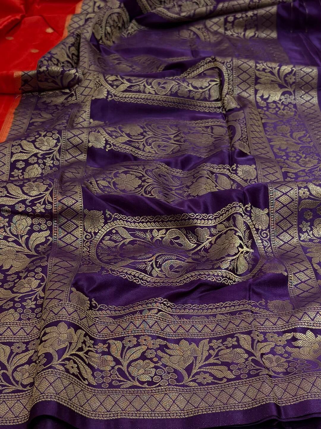 Orange Banaras Satin Silk Saree