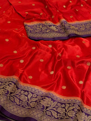 Orange Banaras Satin Silk Saree