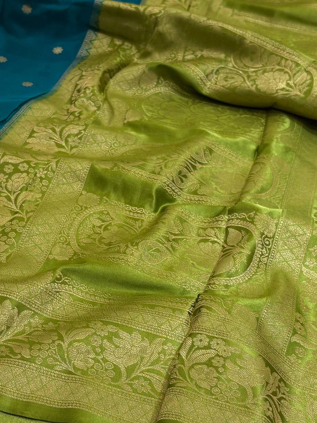 Peacock Blue  Banaras Satin Silk Saree