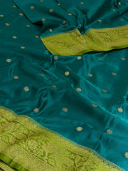 Peacock Blue  Banaras Satin Silk Saree