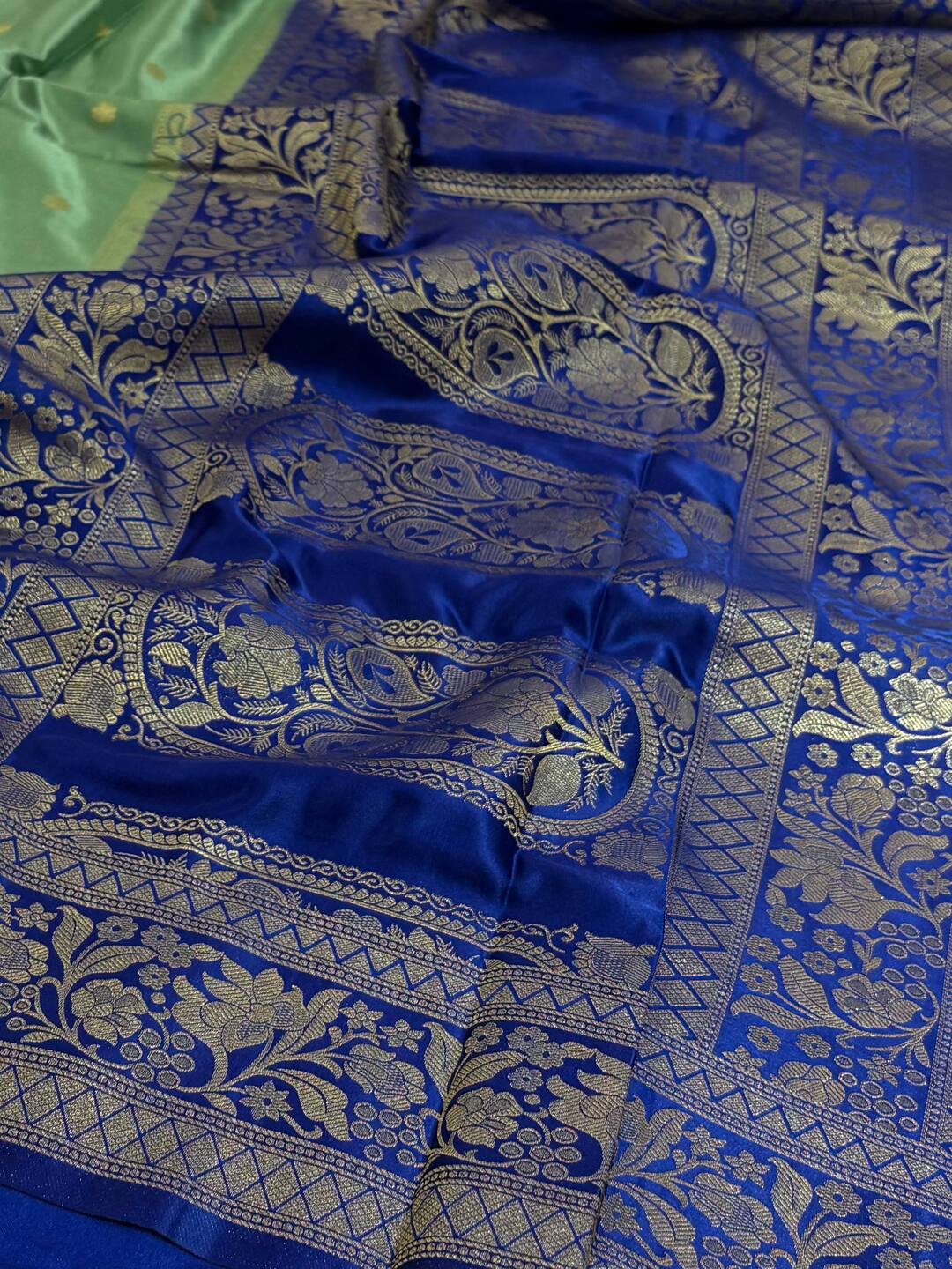 Mint Blue Banaras Satin Silk Saree