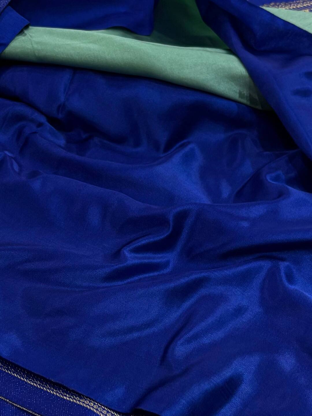 Mint Blue Banaras Satin Silk Saree