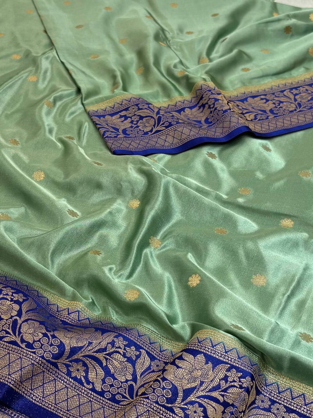 Mint Blue Banaras Satin Silk Saree