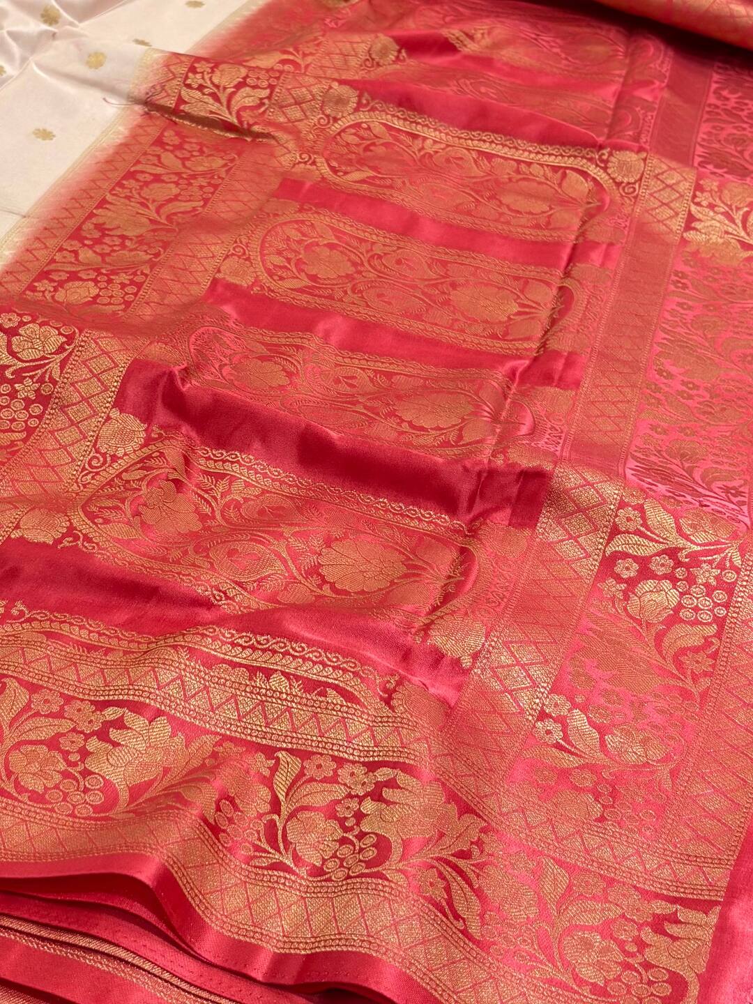 White Banaras Satin Silk Saree