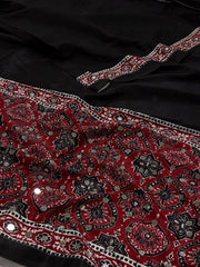 Black Ajrakh Mirror Printed  Satin Saree