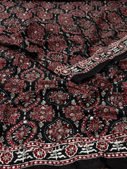 Black Ajrakh Mirror Printed  Satin Saree