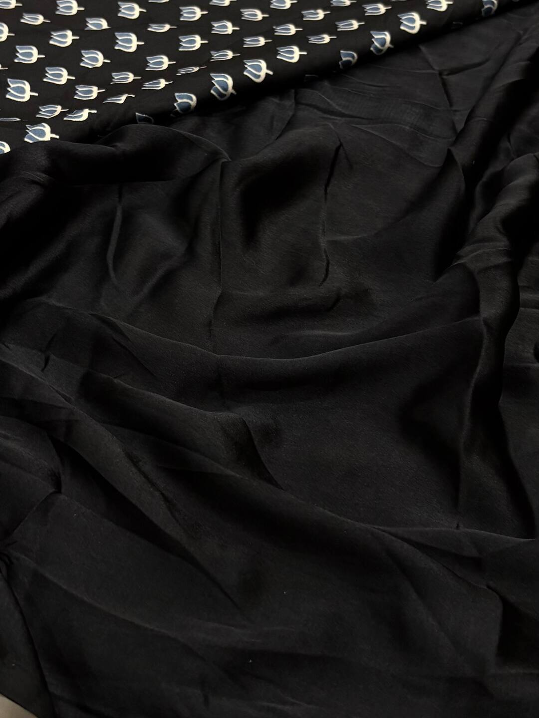 Black Ajrakh Mirror Printed  Satin Saree