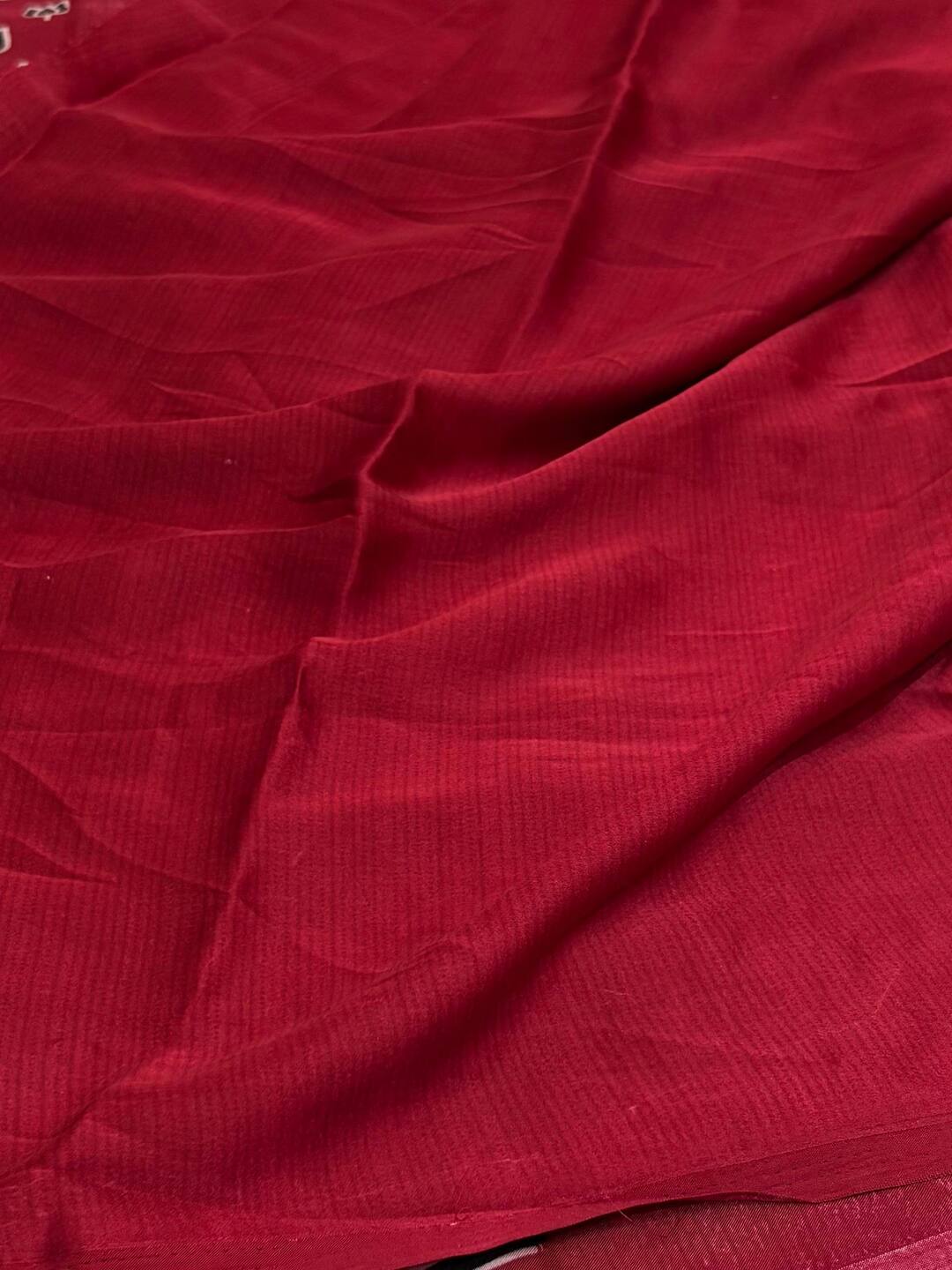 Dark Red Ajrakh Mirror Printed  Satin Saree