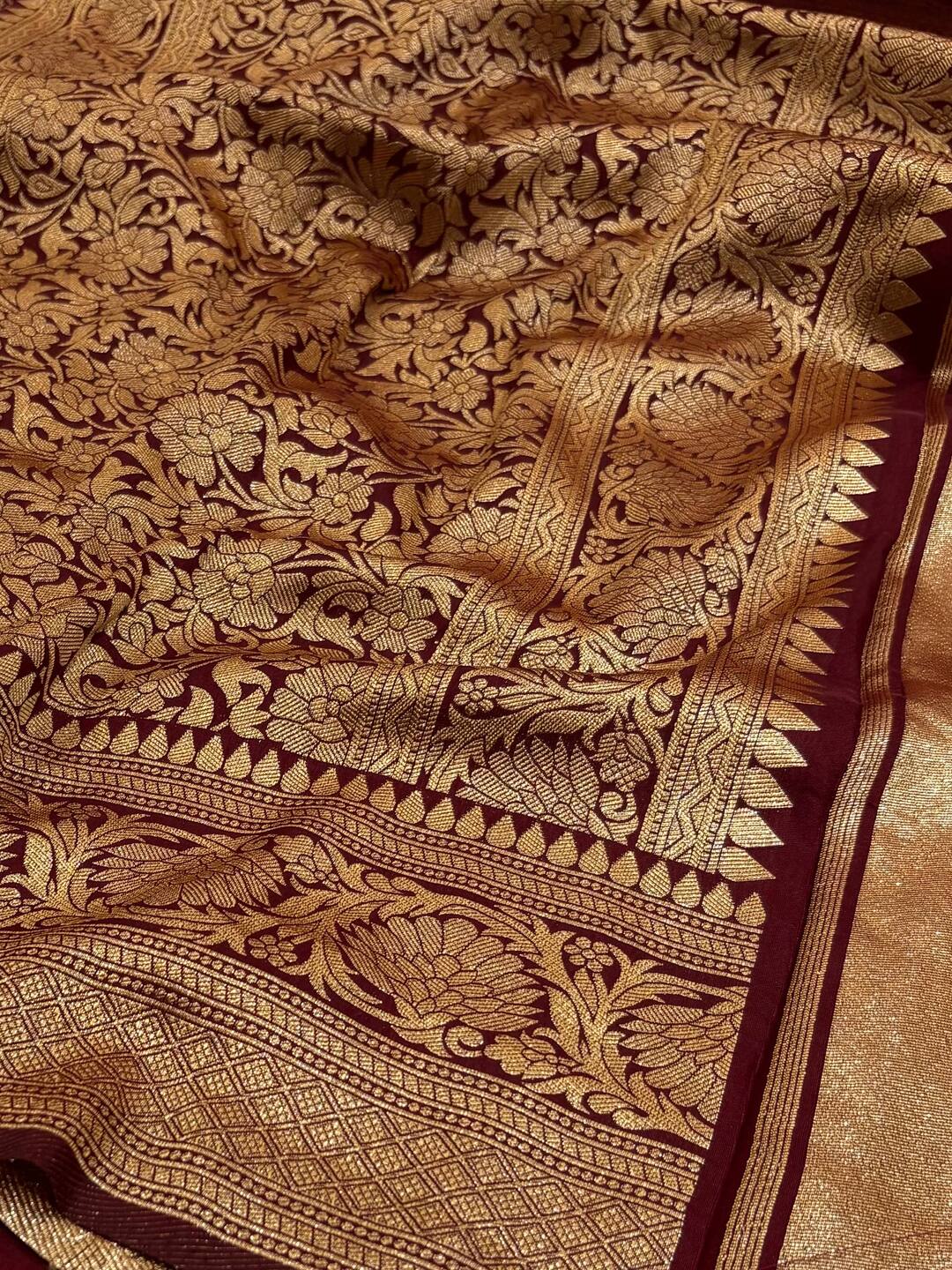 Maroon Printed  Chiffon Cotton Saree