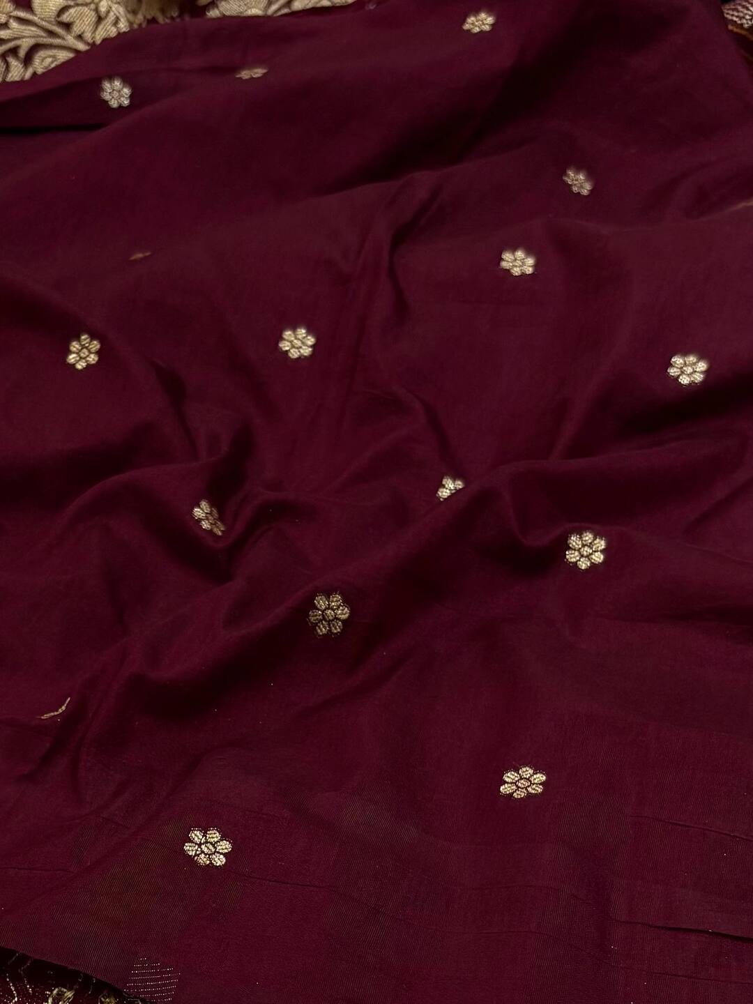 Maroon Printed  Chiffon Cotton Saree