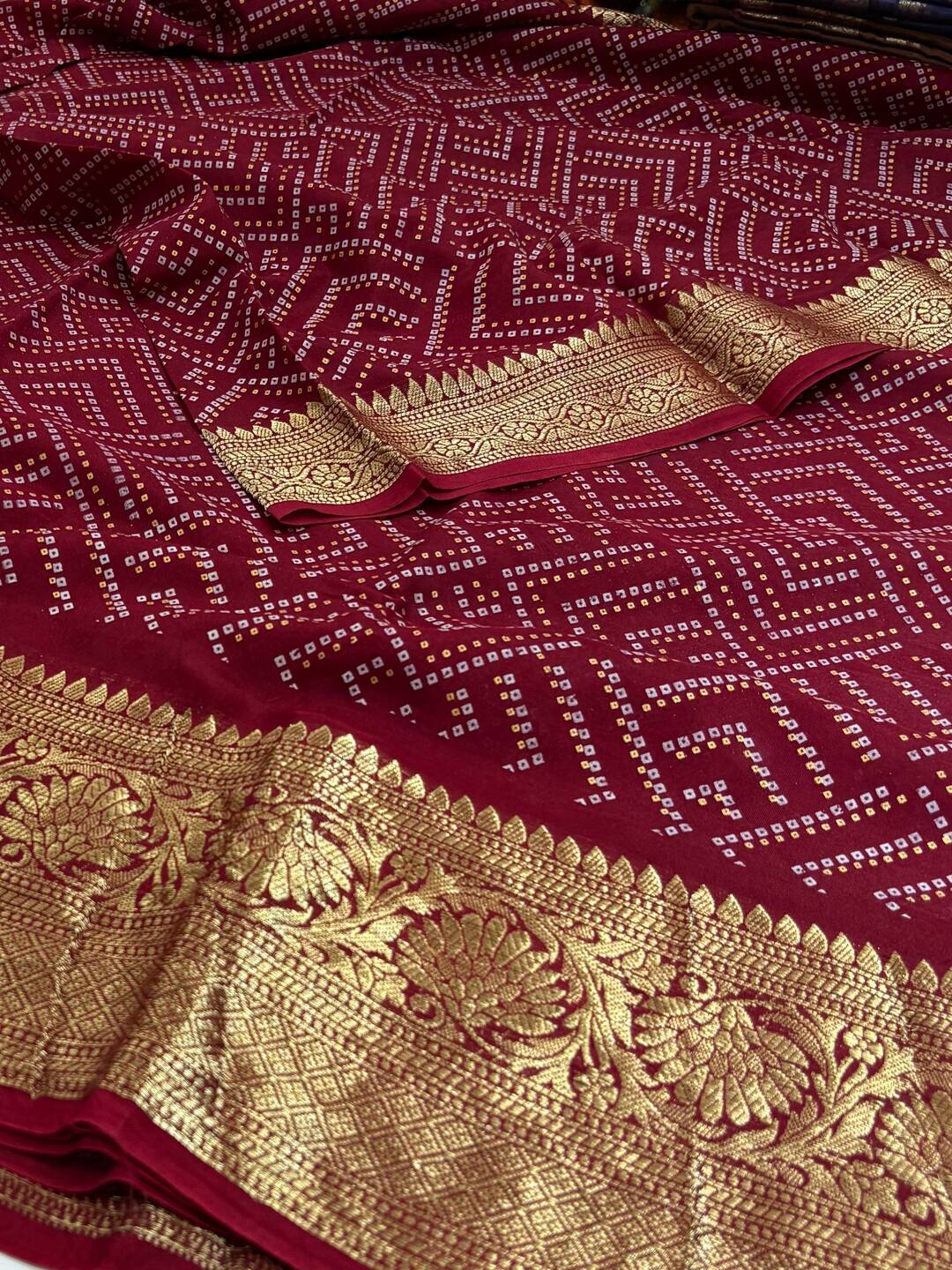 Maroon Printed Chiffon Cotton Saree