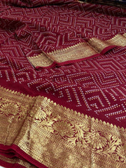 Maroon Printed Chiffon Cotton Saree