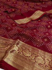 Maroon Printed Chiffon Cotton Saree