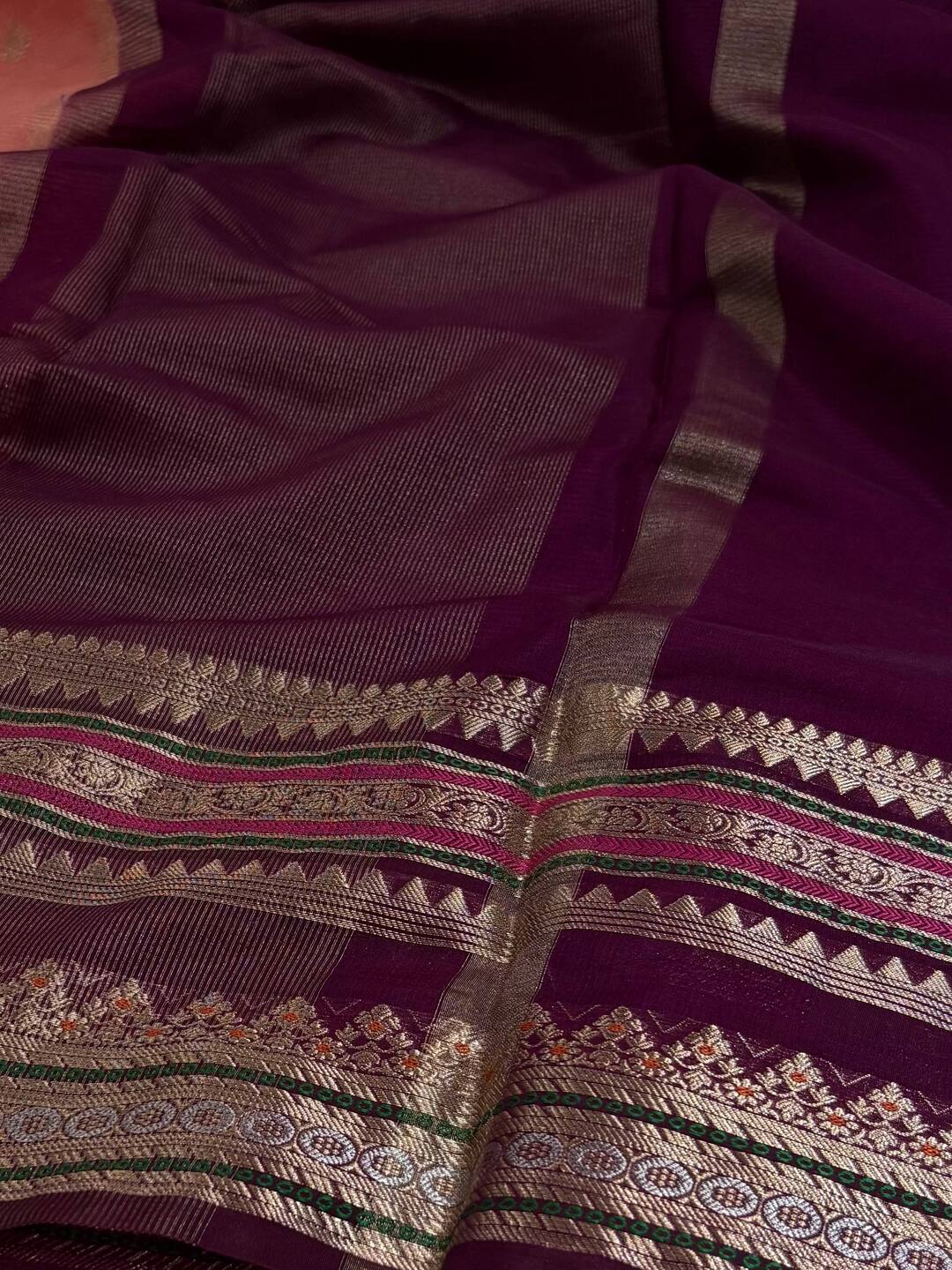 Coral Pink Banaras Cotton Silk Saree