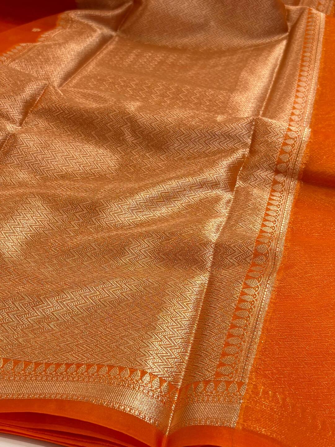 Burnt Orange Tissue Cotton Saree