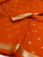 Burnt Orange Tissue Cotton Saree