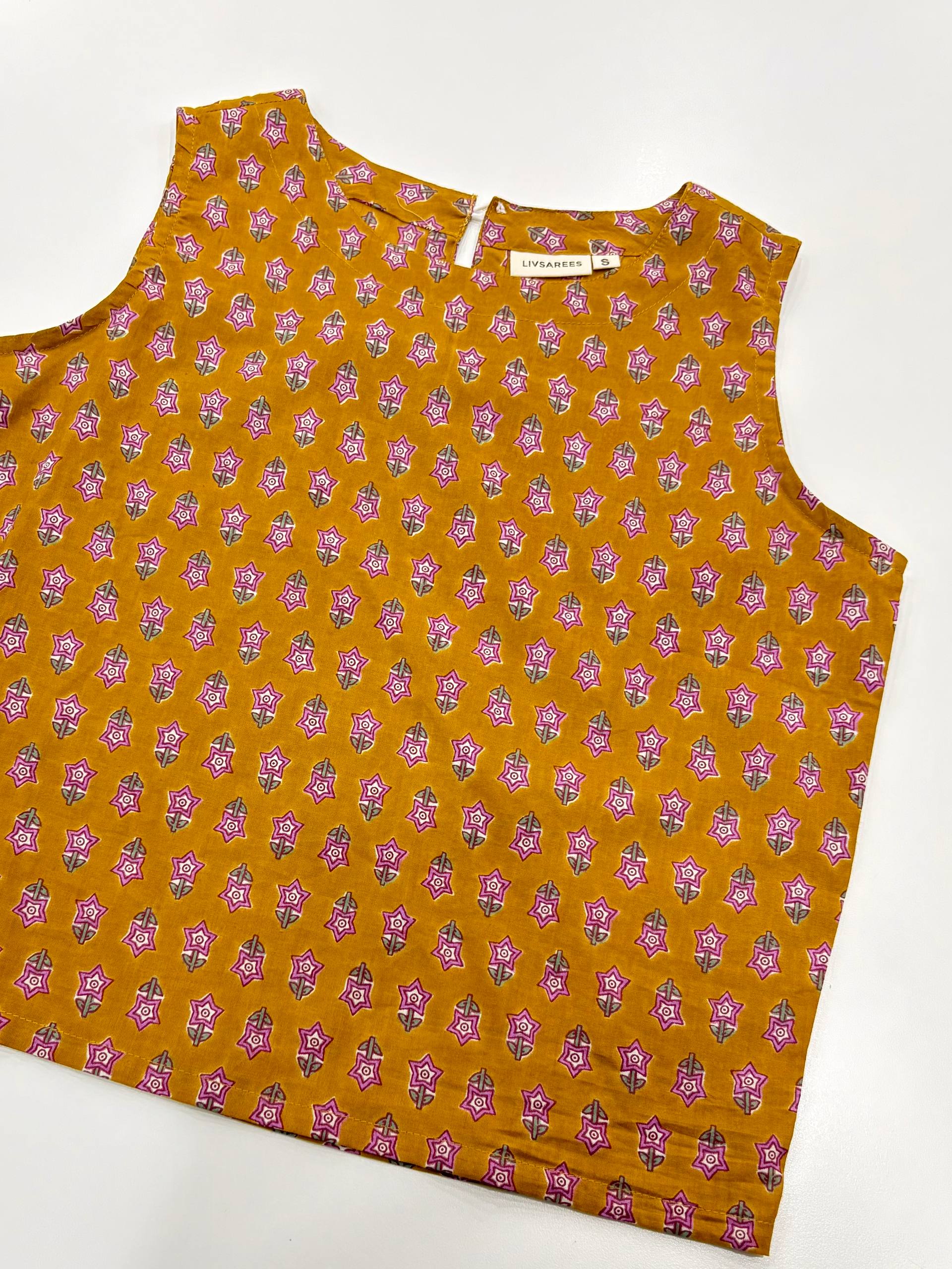 Mustard Yellow Handblock Cotton Crop Top