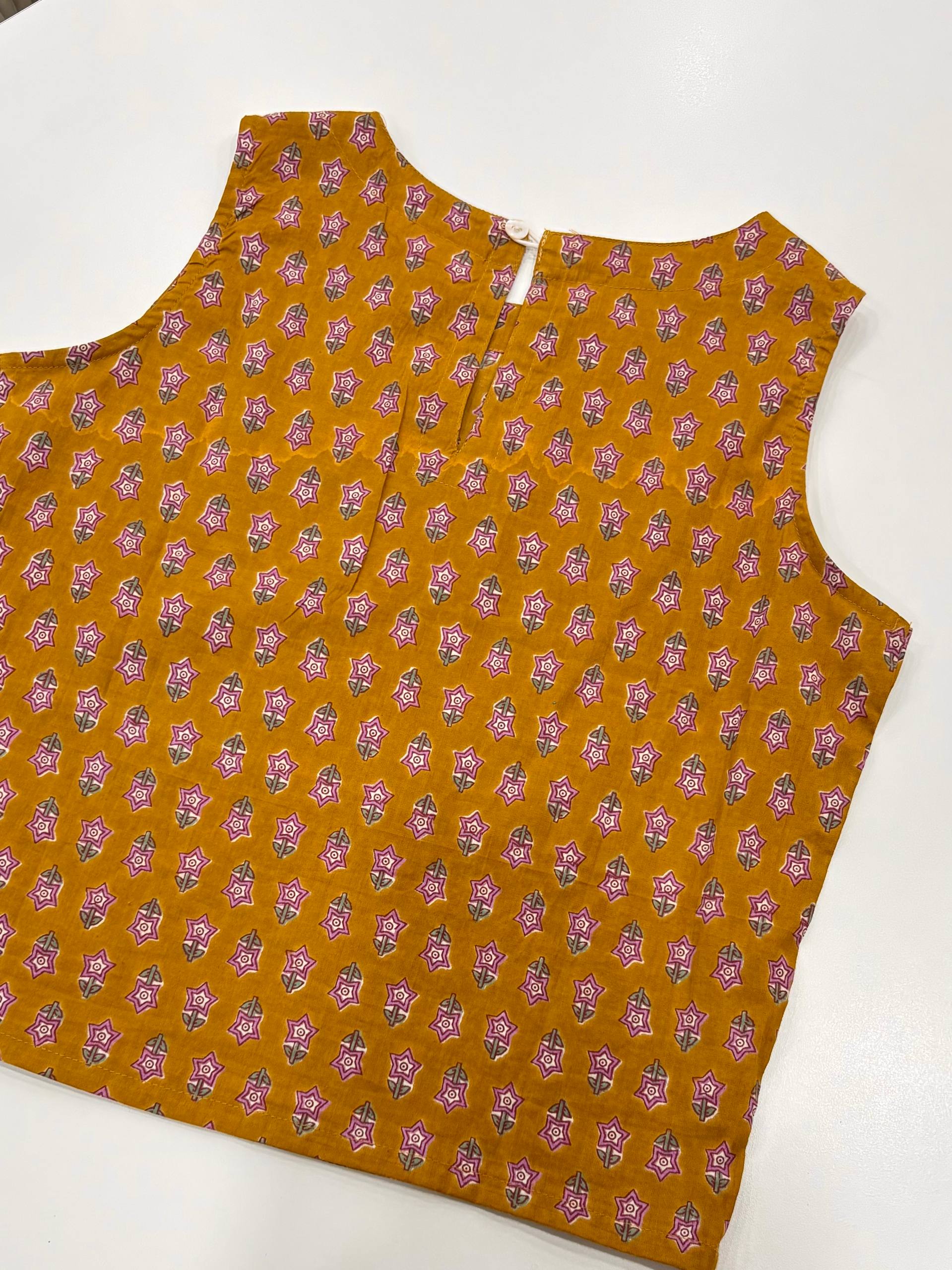Mustard Yellow Handblock Cotton Crop Top