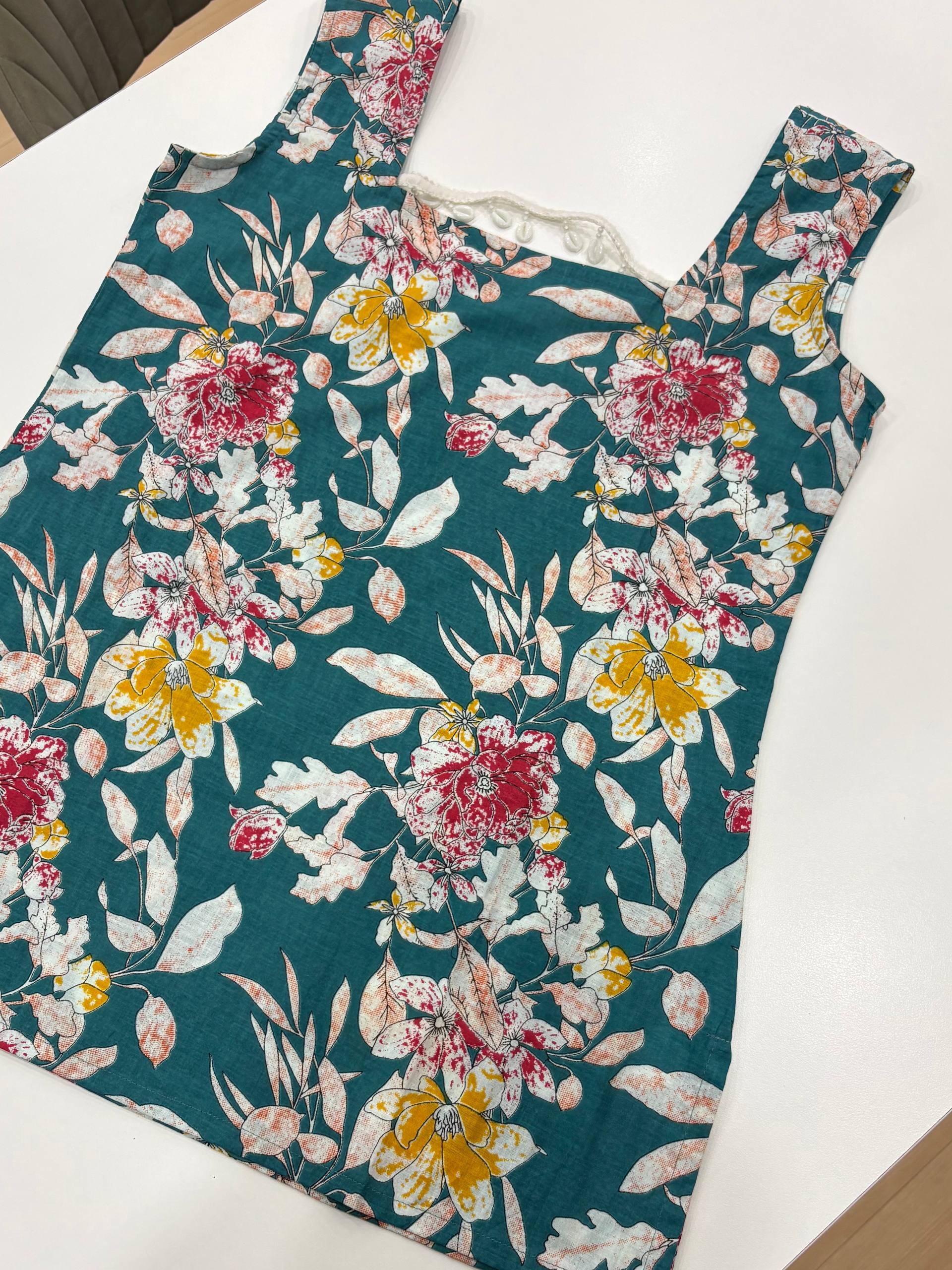 Teal Green Handblock Cotton Crop Top