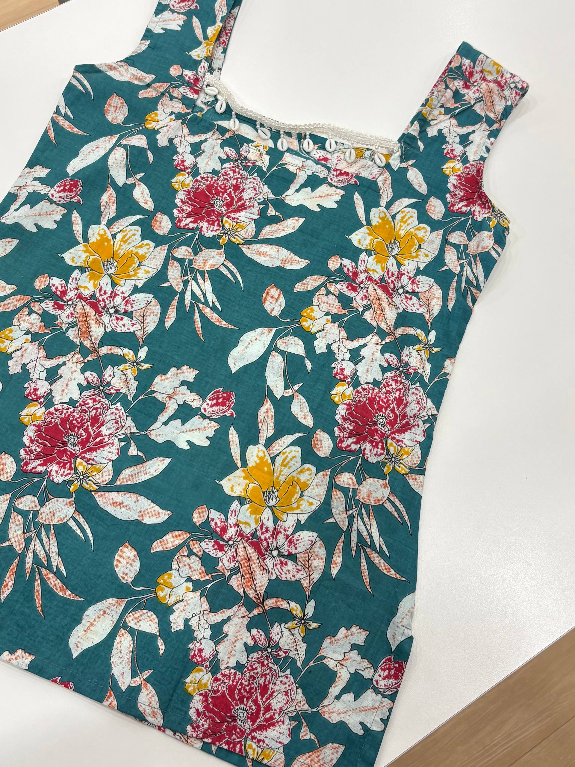 Teal Green Handblock Cotton Crop Top