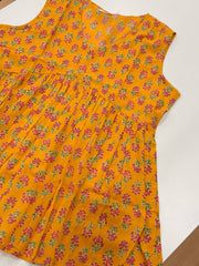 Yellow Floral Sleeveless Short Kurti