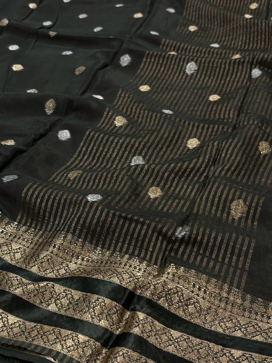 Olive Green Chiffon Silk Saree
