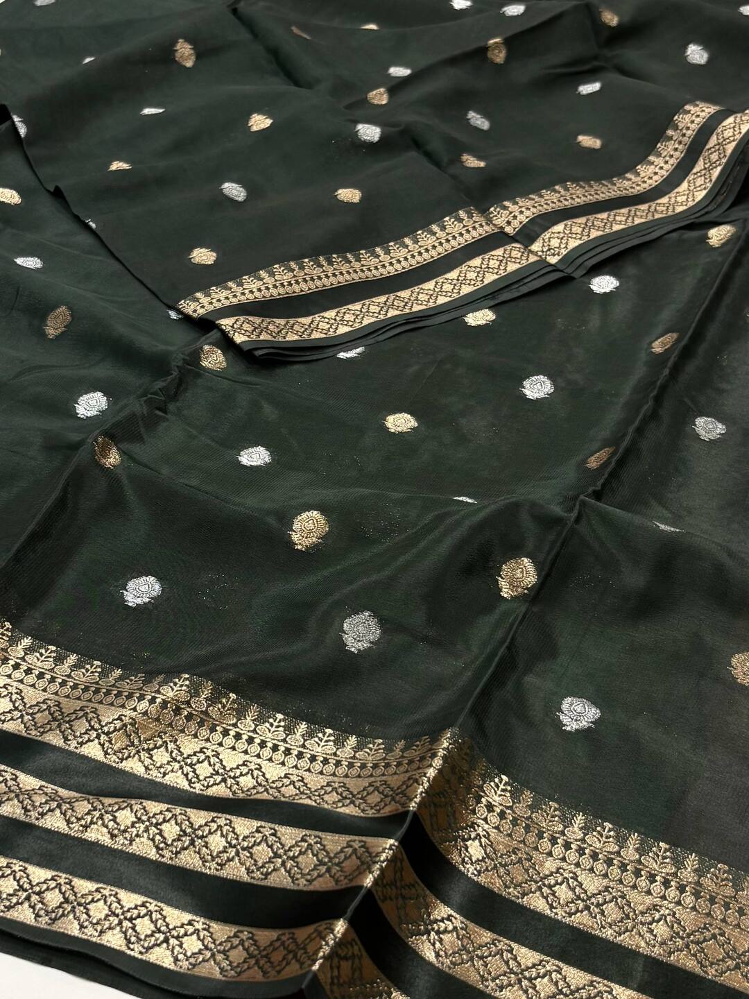 Olive Green Chiffon Silk Saree
