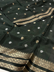 Olive Green Chiffon Silk Saree