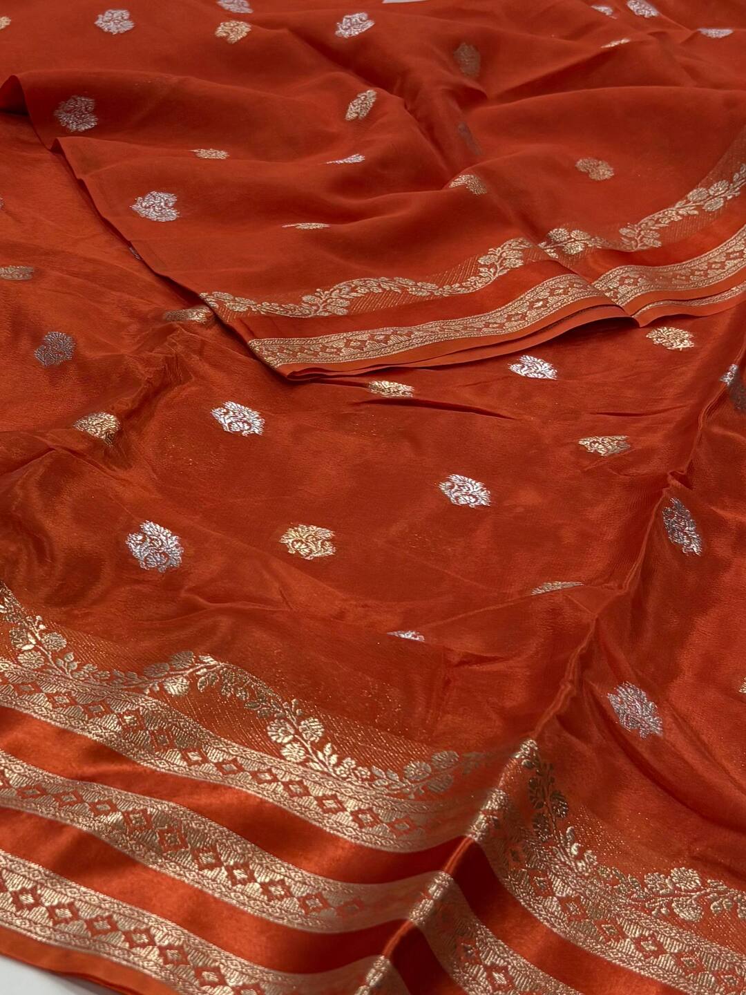 Orange Chiffon Silk Saree