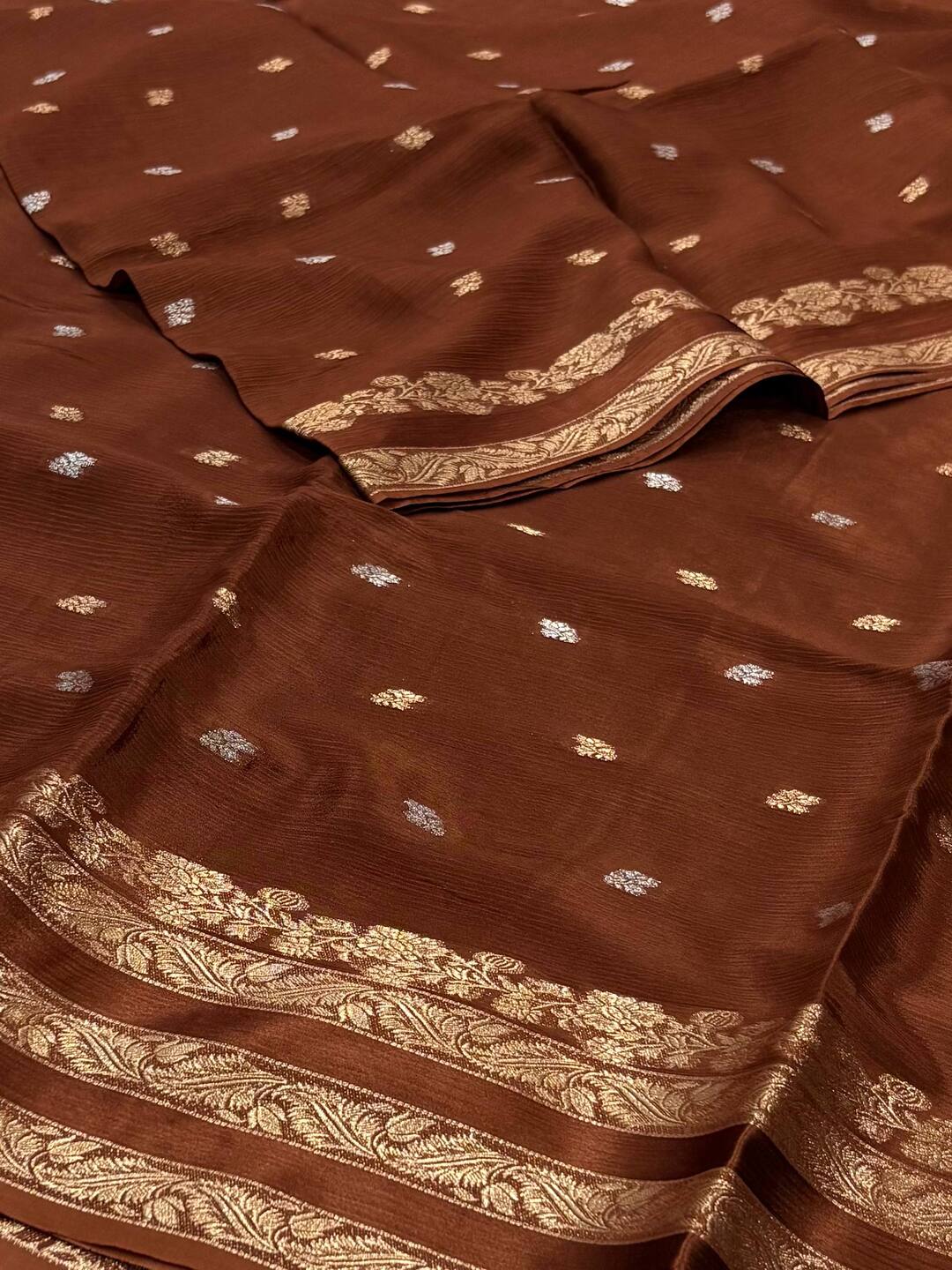 Brown Chiffon Silk Saree