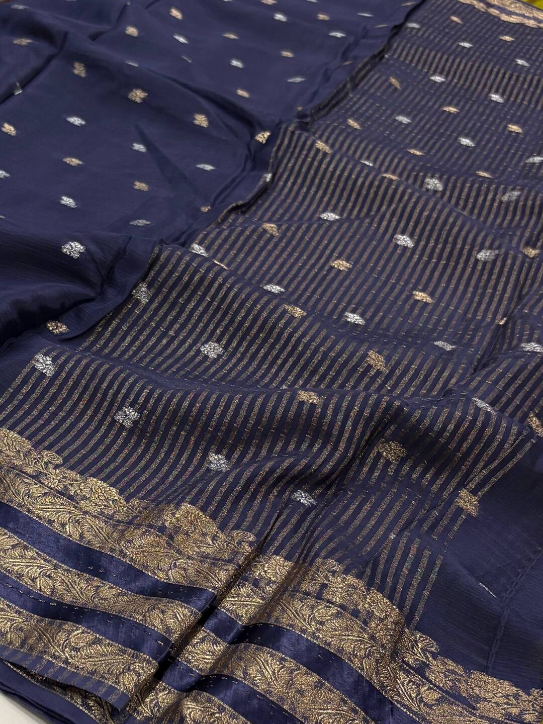 Navy Blue Chiffon Silk Saree