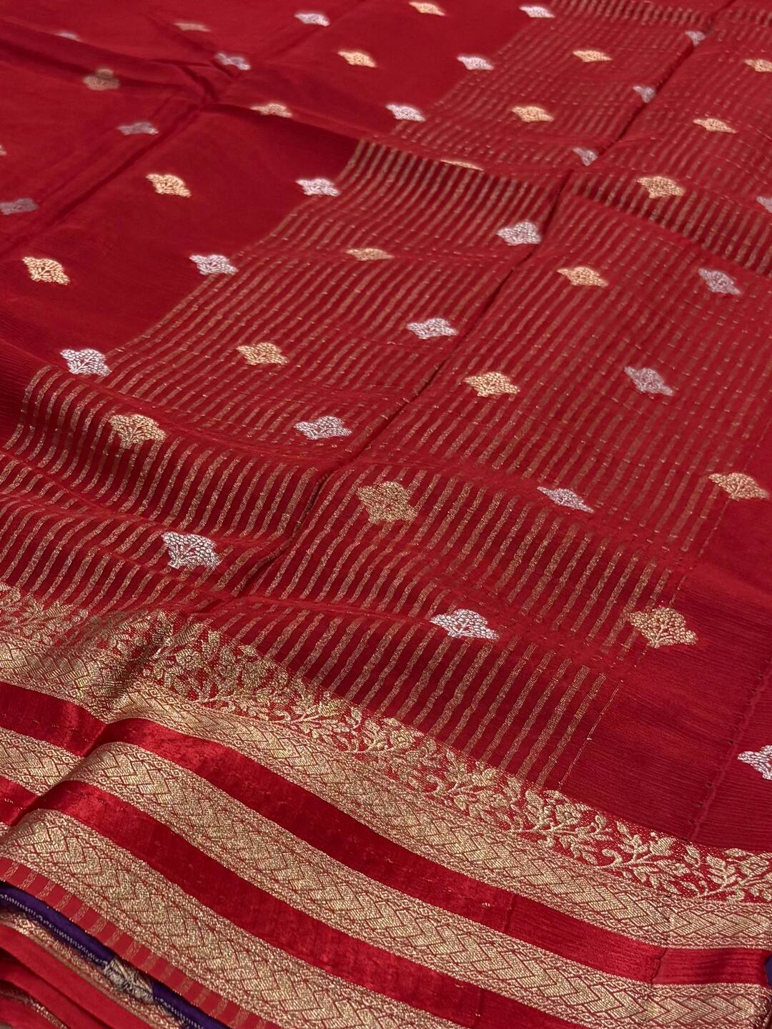 Cherry Red Chiffon Silk Saree