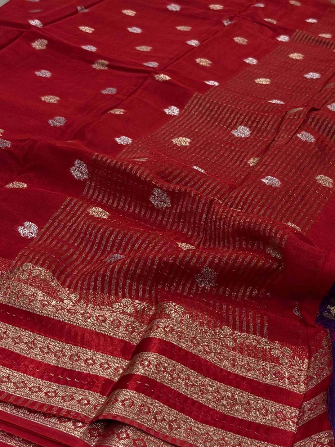 Cherry Red Chiffon Silk Saree