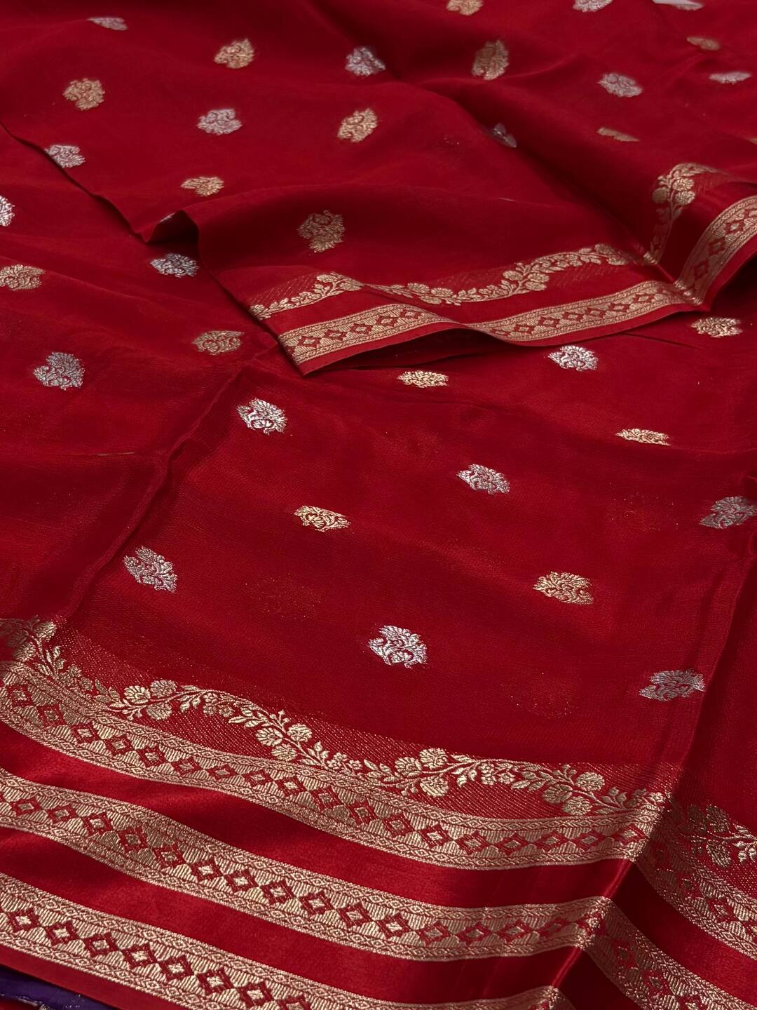 Cherry Red Chiffon Silk Saree