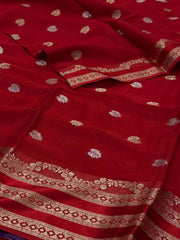 Cherry Red Chiffon Silk Saree